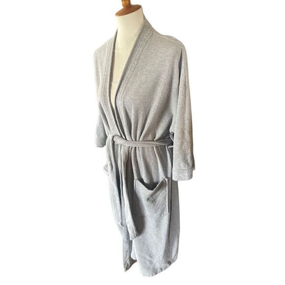Joseph Abboud Cotton Blend Light Gray Luxury Mens Robe One Size-EUC - Picture 7 of 10